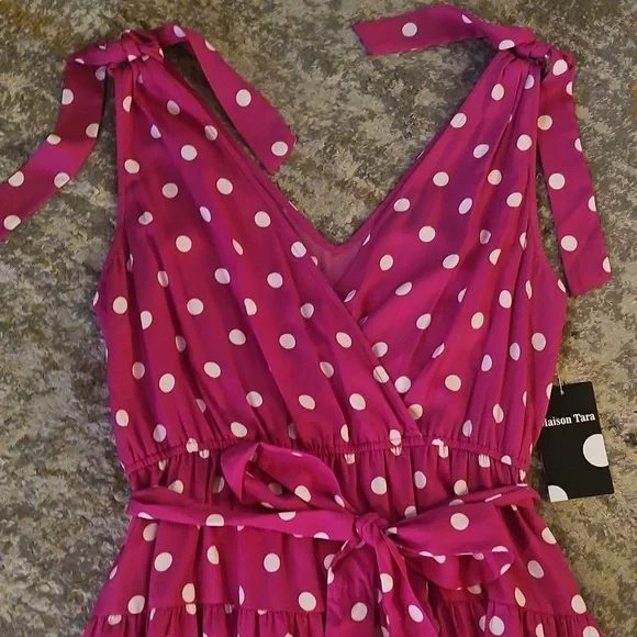 Maison Tara Pink Polka Dot Dress Size 12 NWT - Picture 8 of 11